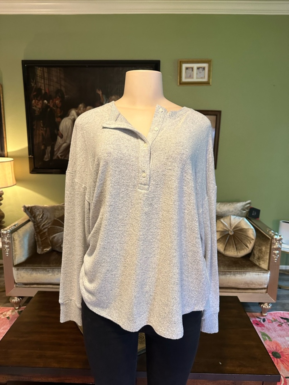 LOFT Gray Ribbed Knit Top